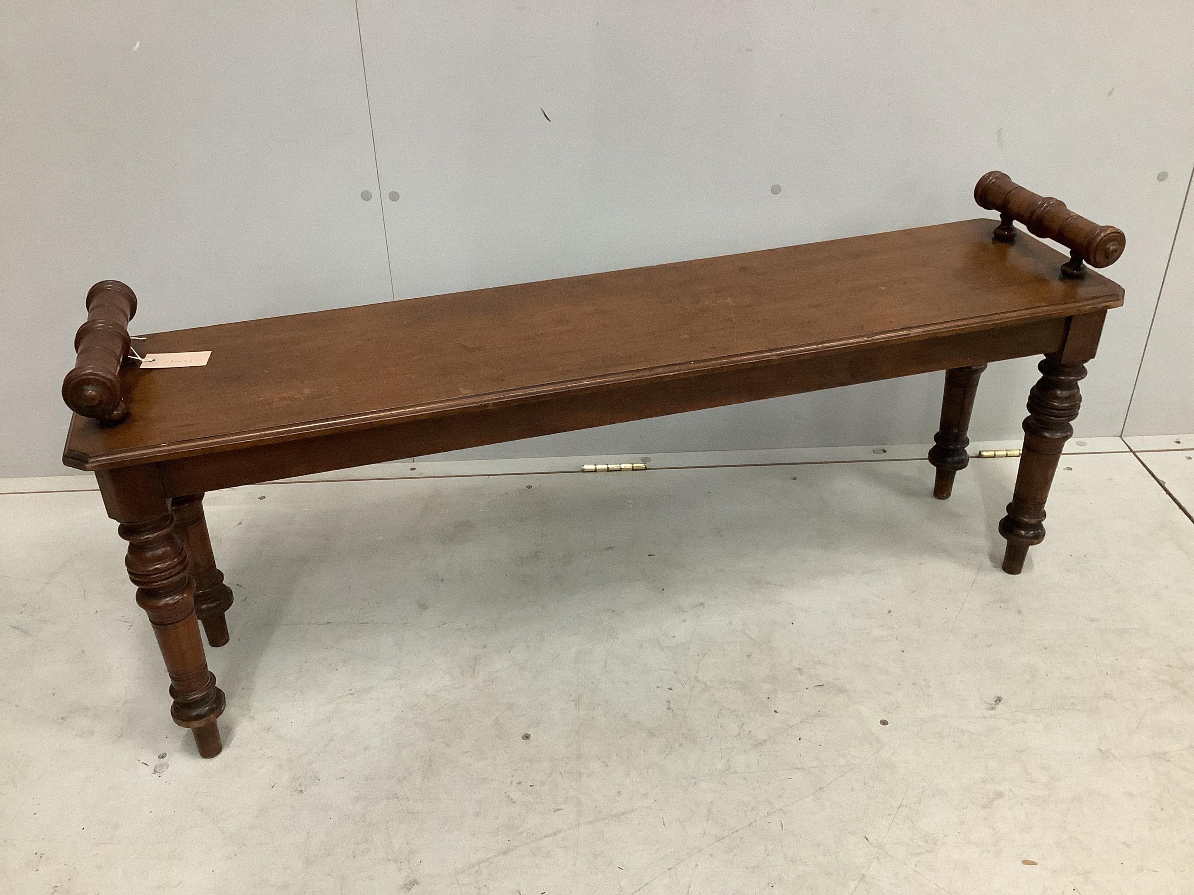 A late Victorian mahogany window seat, width 122cm, depth 29cm, height 52cm. Condition - fair